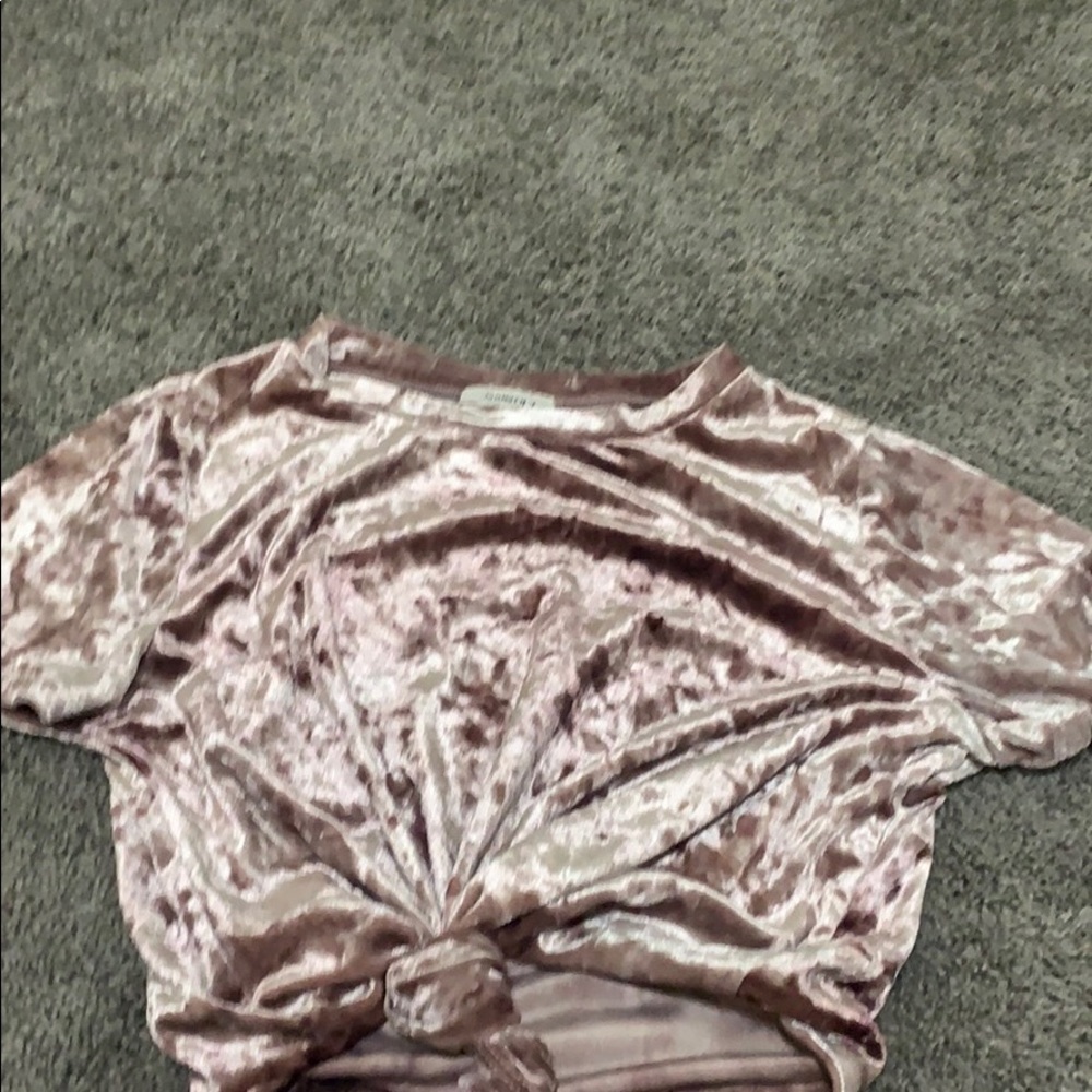 pink crushed velvet tie up shirt